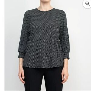 Adrianna Papell Black & White Mesh Crewneck 3/4 Sleeve Knit top Size large